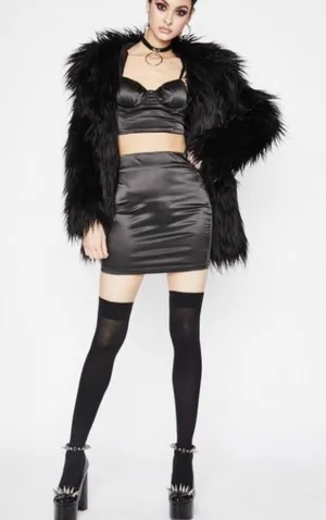 Dolls Kill Tic Toc Black Satin High Waist Mini Skirt thumbnail 1