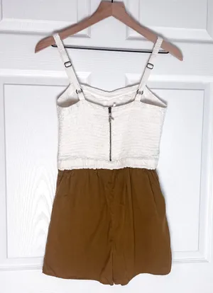 Anthropologie Mermaid White and Tan Lace Romper thumbnail 3