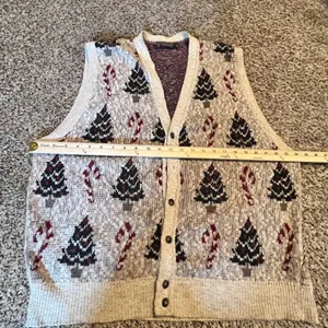 Roundtree & Yorke Vintage Christmas Tree Candy Cane Knit Cardigan Vest Mens L‎ thumbnail 4