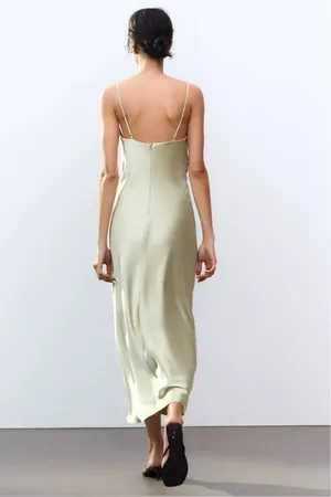 Zara dress maxi midi gown evening wedding party satin olive green corset thumbnail 10
