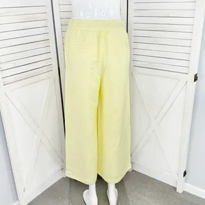 Loft Striped Linen Blend Wide Leg Crop Pants‎ Yellow White Small Lined Preppy thumbnail 6
