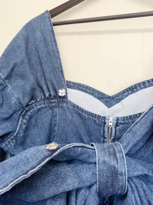 ASOS Luxe Curve Denim Baby Doll Long Sleeve Mini Dress with Bow Back Blue 16 thumbnail 10