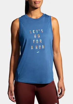 NWT Brooks Distance Running Graphic Sleeveless Tank Top Blue Ash Size XS thumbnail 1