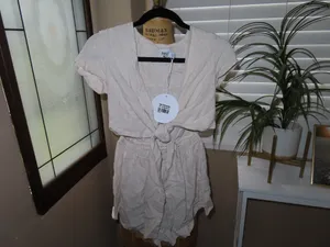 Princess Polly Ragnar Tie-Front Romper Beige thumbnail 2