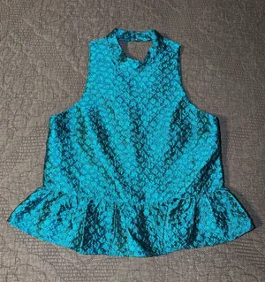 Amanda Uprichard Turquoise Textured Peplum Tank thumbnail 1