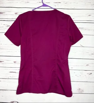 Cherokee Workwear Mock Wrap Medical Scrubs Top Burgundy Wine Size Small thumbnail 7