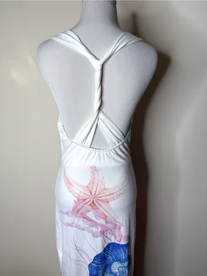 Commense White Semi Sheer Ocean Print Maxi Dress thumbnail 9