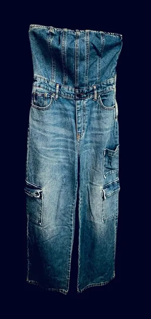 wild fable Strapless Denim Cargo Jumpsuit in Blue thumbnail 1