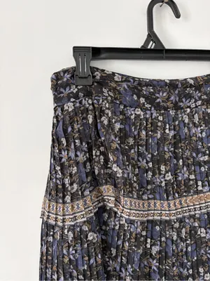 Antonio Melani Gwyneth Floral Tiered Printed Pleated Boho Blue Tan Maxi Skirt thumbnail 2