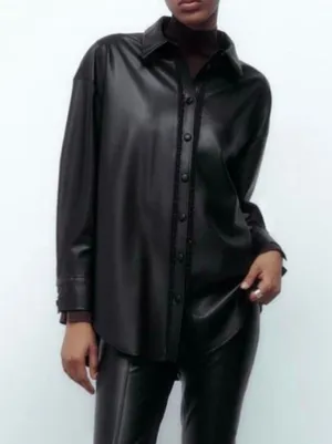 Zara leather embellished shirt jacket thumbnail 1