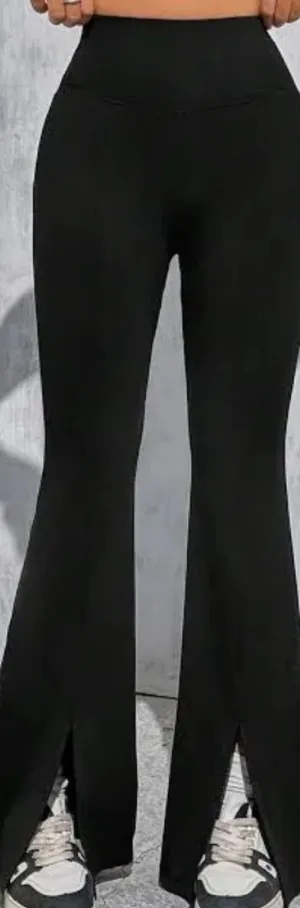 Primark NWT black High Waist Flared Front Slit Stretchy Black leggings thumbnail 1