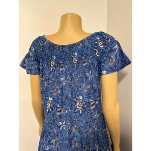 Guadalupe‎ Design Blue Floral Cotton Smocked Maxi Dress Short Sleeve Tiered Boho thumbnail 7