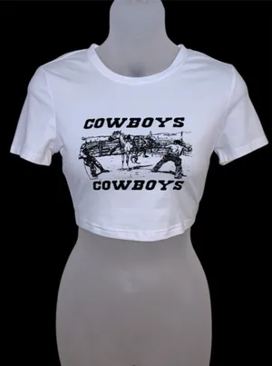 SHEIN Women’s Cowboys Graphic White Cropped Tee Size XS thumbnail 1