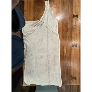 Boho Crochet Knit Maxi Cover Up Dress White Sleeveless V-Back Summer Resort thumbnail 10