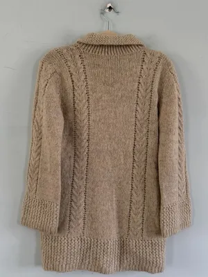 Vintage IQ Mohair Wool‎ Cardigan Cable Knit Tan Longline Collared Sweater thumbnail 3