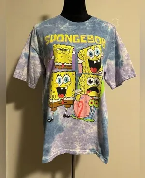 EUC Nickelodeon Blue and Purple SpongeBob Tie Dye Tee size large thumbnail 1