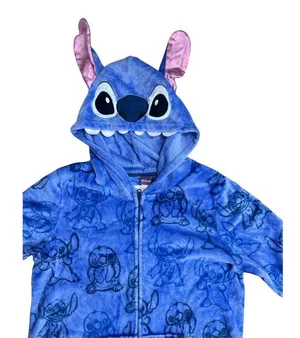 Disney Stitch Women’s One-Piece Pajama Blue Fleece Plush Hooded Size XL 16/18 thumbnail 1