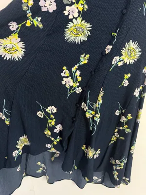 Free People Lost in You Floral Midi Dress Button Hi-lo Navy Blue Size Small S thumbnail 7