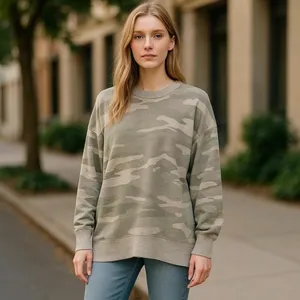 Aerie Woman's Green Grey Camo Oversized Crewneck Sweatshirt Small thumbnail 2