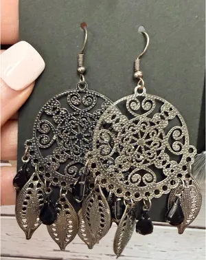 Silver Handmade Earrings with AB black Crystals. thumbnail 2