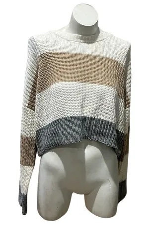 Moon & Madison Sweater Womens L Cream Tan Gray Colorblock Cropped Pullover thumbnail 1