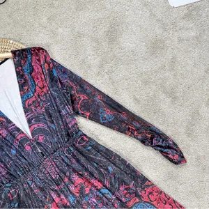 Free People Women’s Giselle Velvet Jumpsuit V-Neck Wide Leg Fairy Dark Combo L thumbnail 6