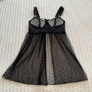 Venus Black Polka Dot Mesh Lace Lingerie Babydoll Slip Sheer Nightie Sz S Small thumbnail 2