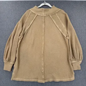 We The Free People Shes A Keeper Thermal Tan Waffle Knit Mock Neck Tunic Sweater thumbnail 3