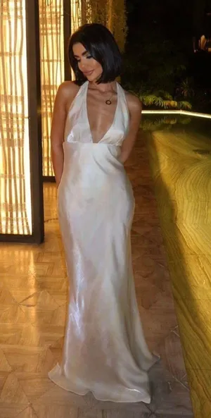 Zara maxi dress formal gown pearl satin effect halter evening wedding bodycon thumbnail 1