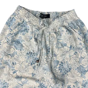Beau Dawson Blue White Floral Linen Blend Wide Leg Tie Front Pants size L 10 12 thumbnail 10