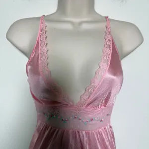 VTG Women Fairy Babydoll Slip Dress Pink Lace Floral Embroidered Satin Maxi thumbnail 10