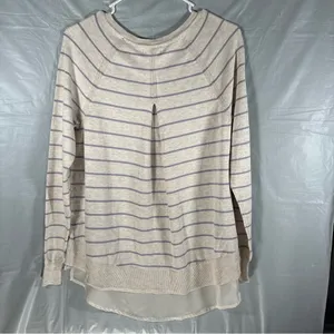 Maurices Sweater Womens‎ M Gray Purple Striped Faux Layered Chiffon Hem Pullover thumbnail 2