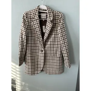Madewell Gingham Check Blazer Brown White Wool Notched Lapel XS NWT thumbnail 5