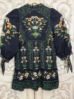 Farm Rio Flowers Arch Linen Blend Mini Long Sleeve Dress Size XSmall thumbnail 11