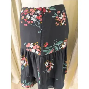 LOFT Black Tiered Mini Skirt with Pink & Green Floral Print thumbnail 4