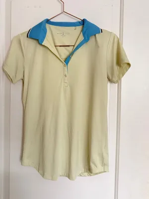 Sport Haley Polo Shirt‎ Women XS Yellow Turquoise Blue Contrast Trim Golf Top thumbnail 1