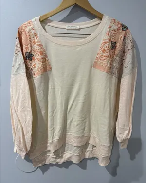 Free‎ People Feelin' It Oversized Tee Peach Alabaster Patchwork Small thumbnail 1