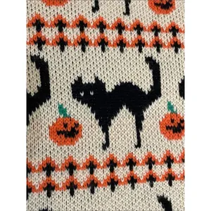 Source Unknown Halloween Sweater XL Black Cat Pumpkin Jack O Lantern Cream Knit Pullover thumbnail 10