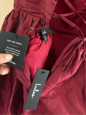 Lulus Poised Passion Wine Red Taffeta Pleated Ruffled Midi Dress Size Large NWT thumbnail 6