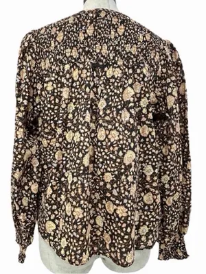Billabong Desert Daze Floral Peasant Blouse Brown Smocked Long Sleeve Top Medium thumbnail 7