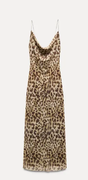 Zara maxi long Leopard cheetah print bodycon dress evening date coctail thumbnail 14