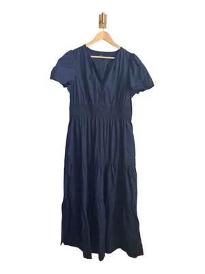 Quince 100% Organic Cotton Poplin Tiered Maxi Dress Navy Blue Size L thumbnail 6