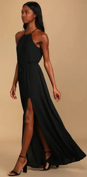 Lulus Essence of Style Black Maxi flowing skirt side slit Dress, size XS thumbnail 1