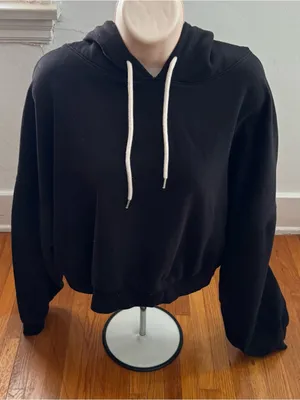GAP Black cropped fleece Hoodie Sweater with White Drawstrings, size XL casual thumbnail 1