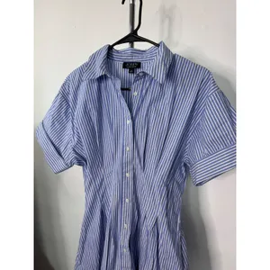 J.Crew Shirtdress Blue White Striped Short Sleeve Fit Flare Organic Cotton thumbnail 3