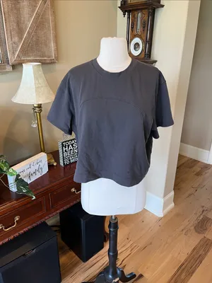Lululemon LA Side Cinch T Shirt Charcoal Knit Boxy Cropped Crewneck Tee thumbnail 2