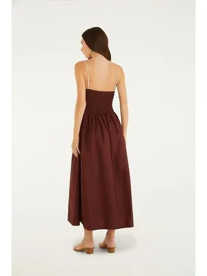 NWOT Farm Rio Cotton Sleeveless Midi Dress Brown and Ivory Sz XS thumbnail 4