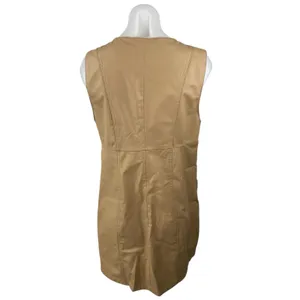 NEW Zara Beige Tan Faux Vegan Leather Sleeveless Button Down Mini Shift Dress M thumbnail 2