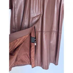 1970s The Tannery For Montgomery Ward Brown Leather Trench Coat M Long Coat thumbnail 8