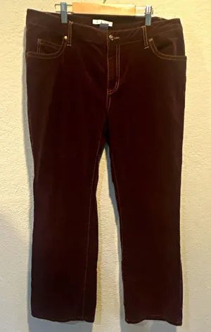 CAbi Women's Brown Stretch crushed corduroy Size 14 Regular 5-Pocket Button Zip thumbnail 1